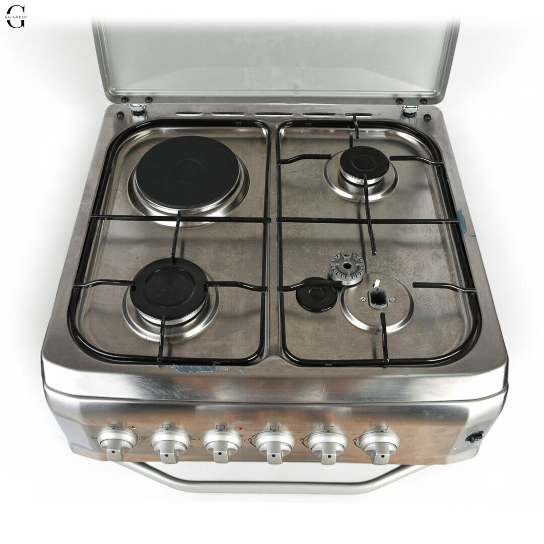 Комбинированная плита ELITE Lux OEG 6631 T IX - 3 газовые конфорки + 1 электро, электрическая духовка, пьезоподжиг